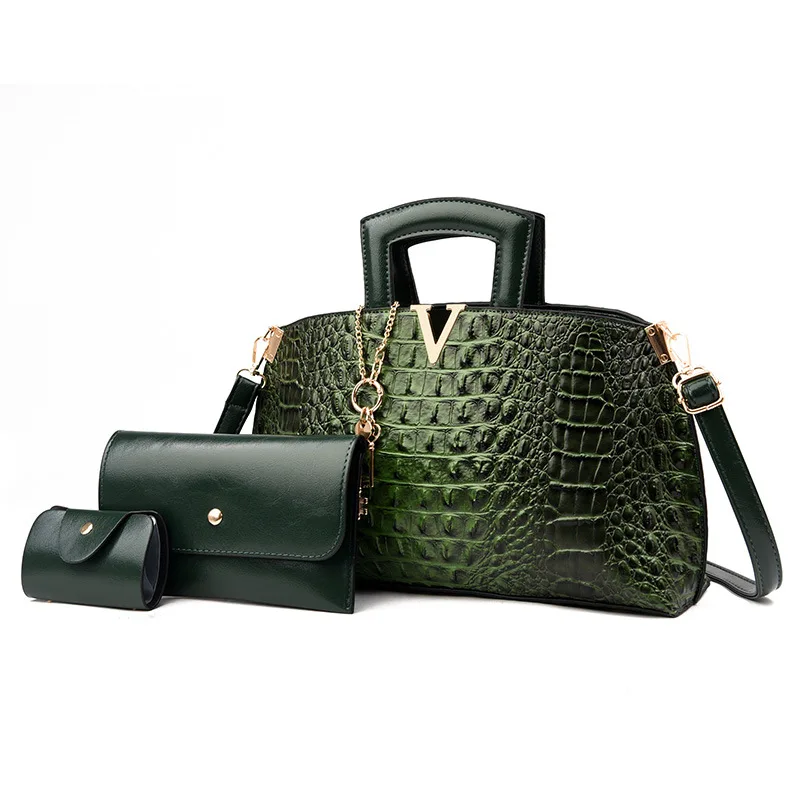 bolsas para damas Alligator Pattern High Quality Women Hand Bags Luxury 3 Piece Set PU Luxury Handbag Ladies