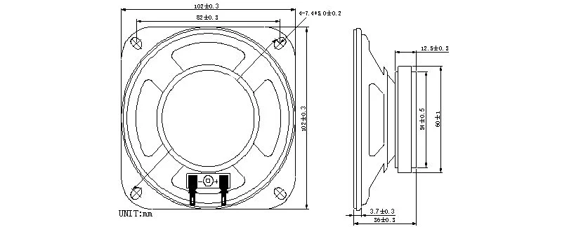 Full range sound speaker waterproof 8ohm 5w 102x102mm 4 inch loudspeaker