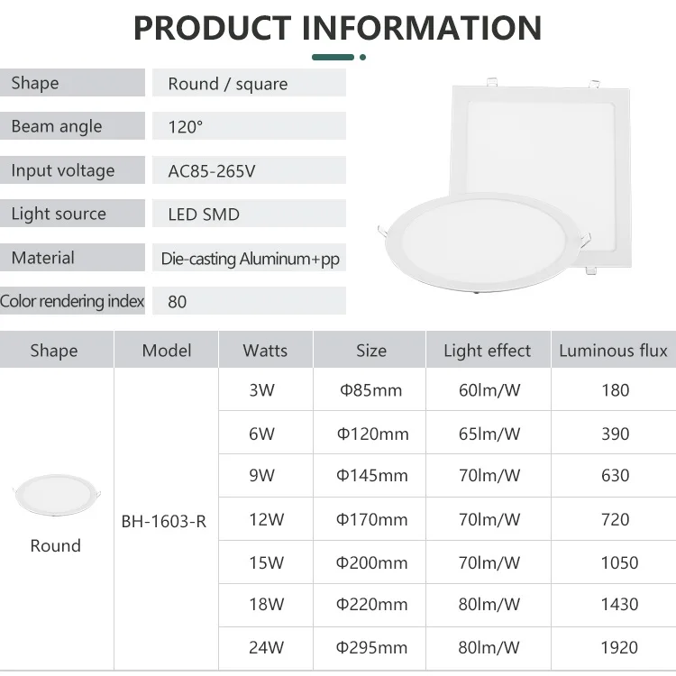 Good Quality Indoor Square Aluminum 3 6 9 12 15 18 24 w Smd Recessed Mounted Led Ceiling Panellight