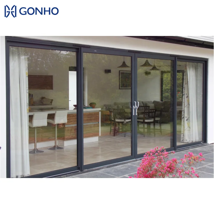 GONHO Electronic Automatic Slide Door Entrance Inductive Remote Control Lock Aluminum Sliding Glass Door