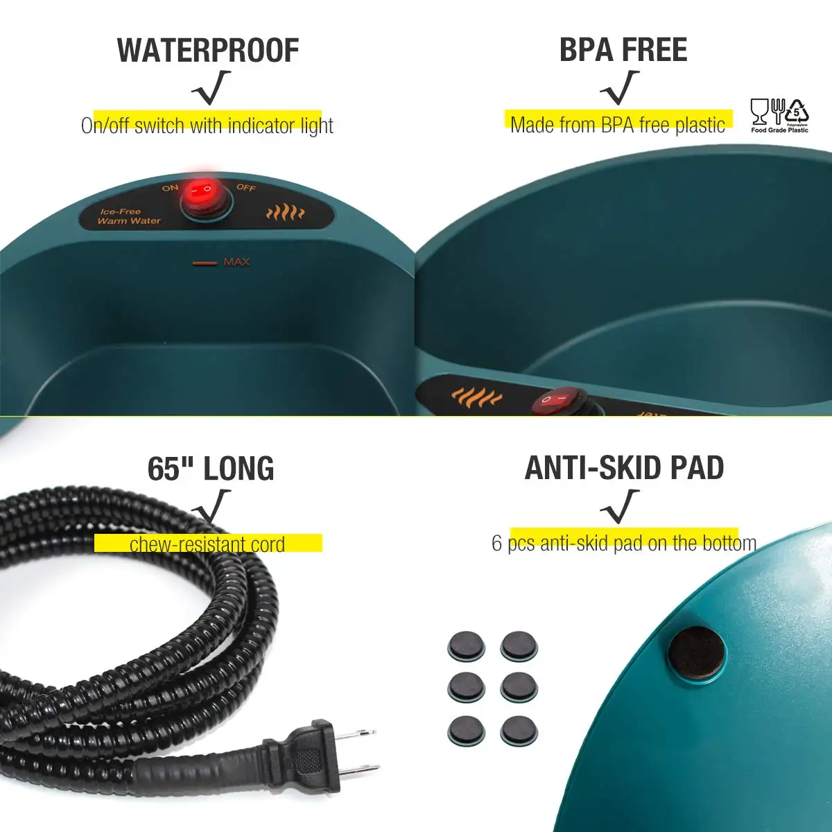 68OZ Pet Water Heating Bowl for Cats Dogs Chicken Birds Outdoor Winter Dog Bowl