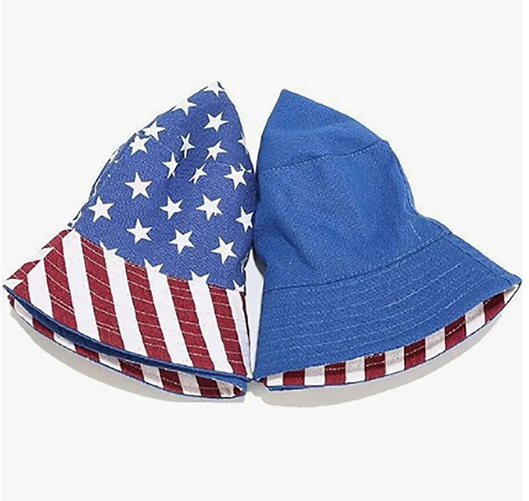 USA US American flag all over printed printing sun beach double sided farmer bucket chapeau gorras caps hats for men women