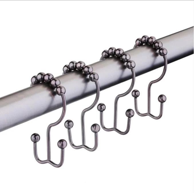 The cheapest bath curtain hook with plated metal surface, rust proof and durable, double roller glide hook