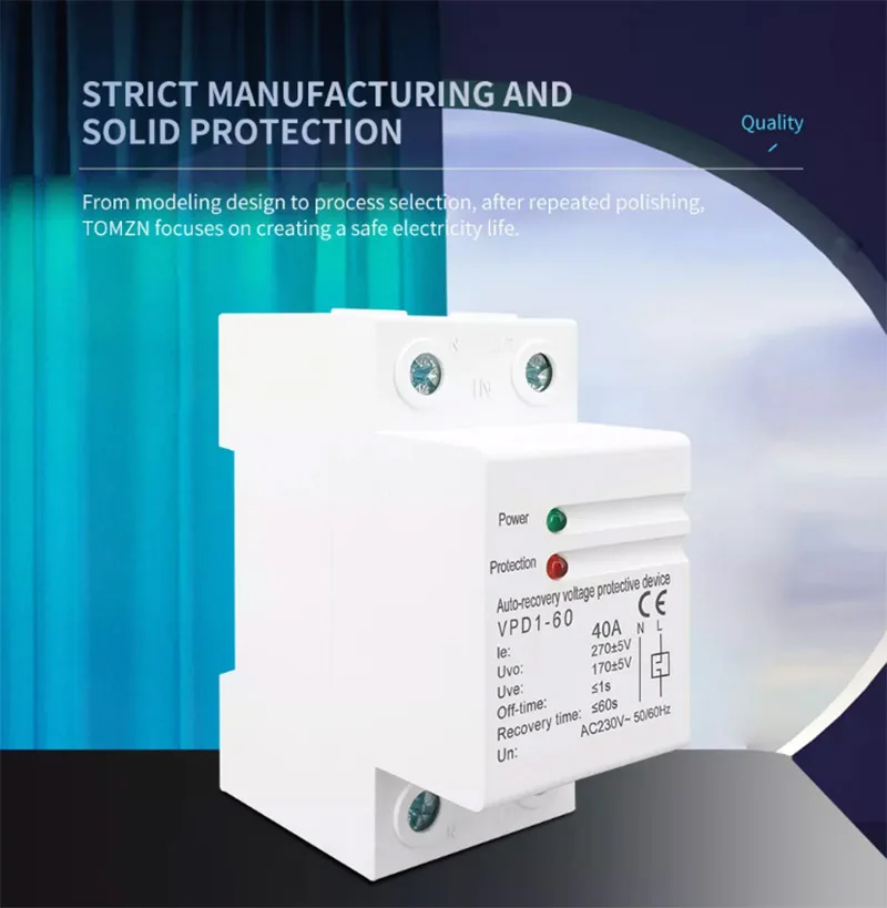40A 63A 230V Household Din rail automatic recovery reconnect over voltage and under voltage protective device protector