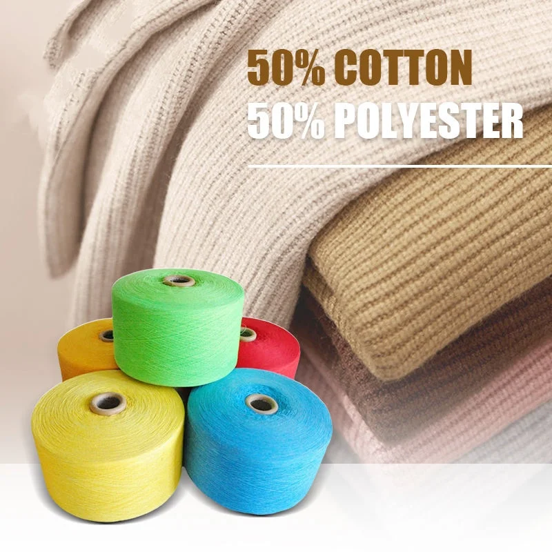 Low Price Good Strength Weaving Knitting Yarn 50% Cotton 50% Polyester Blended End Recycled Cotton Staple Spun Carded Yarn