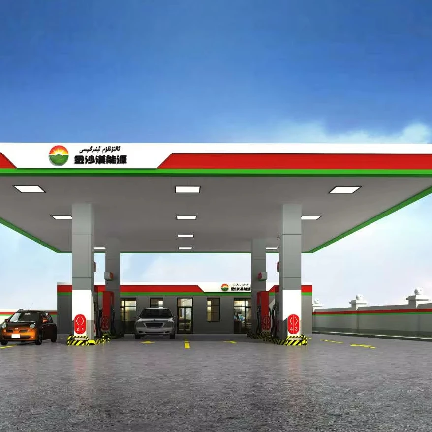Prefabricated Durable Steel Truss Structure Roof Canopy for Gas Fuel Stations