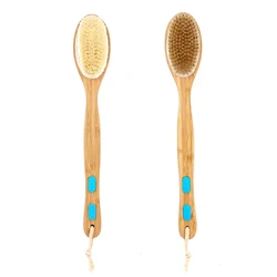 Private Label Wooden Bath Exfoliating Brush for Body Scalp Massage Long Handle Soft Hair Bath Brush