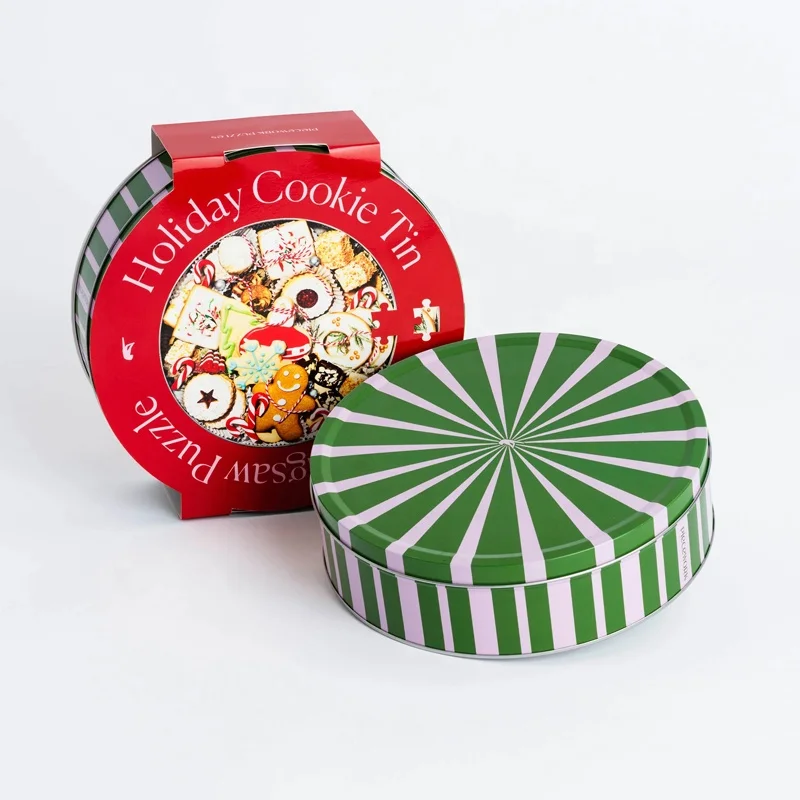 Hot Sale Round Metal Cookie Tin With Lid Food Grade Butter Cookie Biscuit Chocolate Metal Cans Sweets Baking Cake Tins