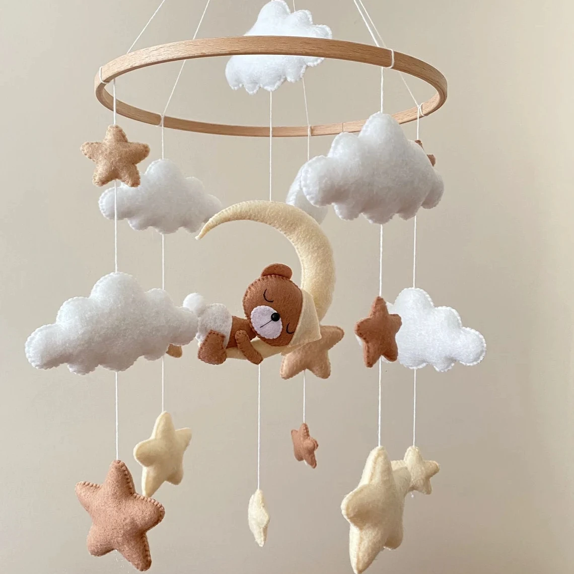 Детский Декор для детской кроватки en-71 игрушка с коричневыми и бежевыми оттенками мягкий подвесной фетровый Мишка в стиле бохо мобиль