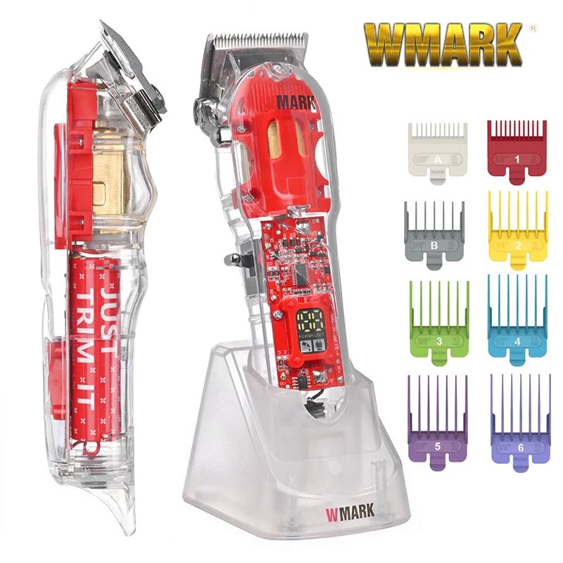 WMARK NG-407 абсолютно новый 6500 об/мин полный прозрачный USB аккумуляторная электрическая Мужская беспроводные машинки для стрижки