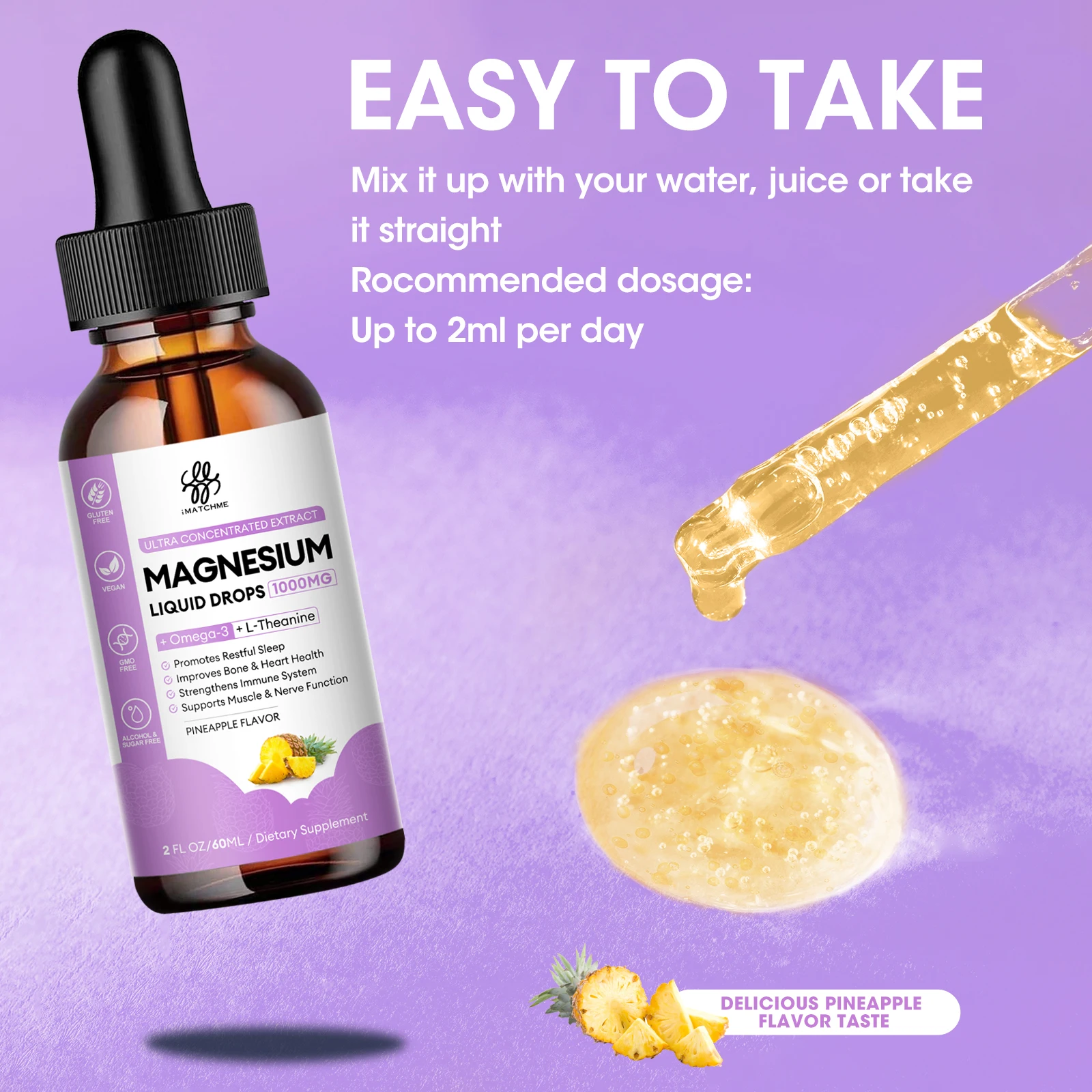 OEM 60ml Omega 3 Multivitamin Magnesium Glycinate Complex Liquid Drop Supplement for Bone Health
