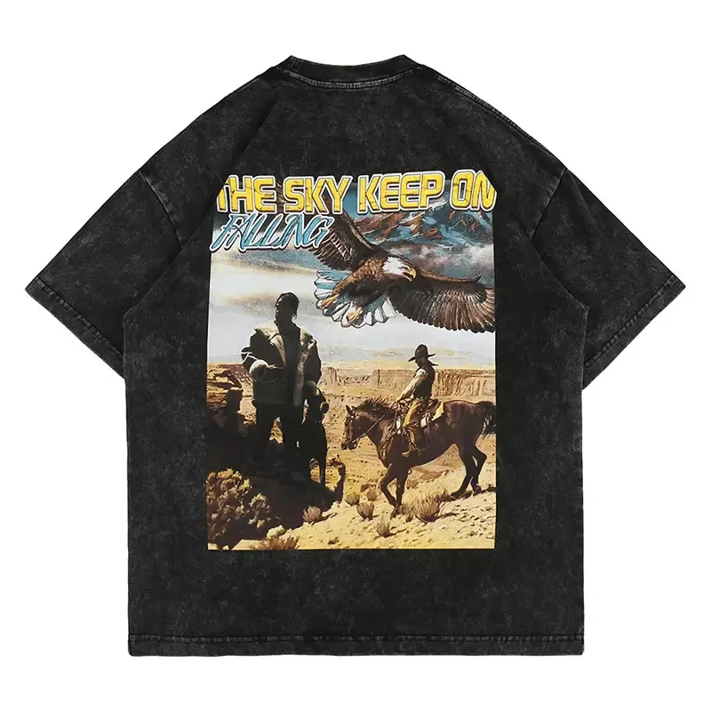 Men streetwear High Quality Custom Design 100% Cotton Hip Hop printing heavyweight Oversized vintage graphic Acid Wash T shirt