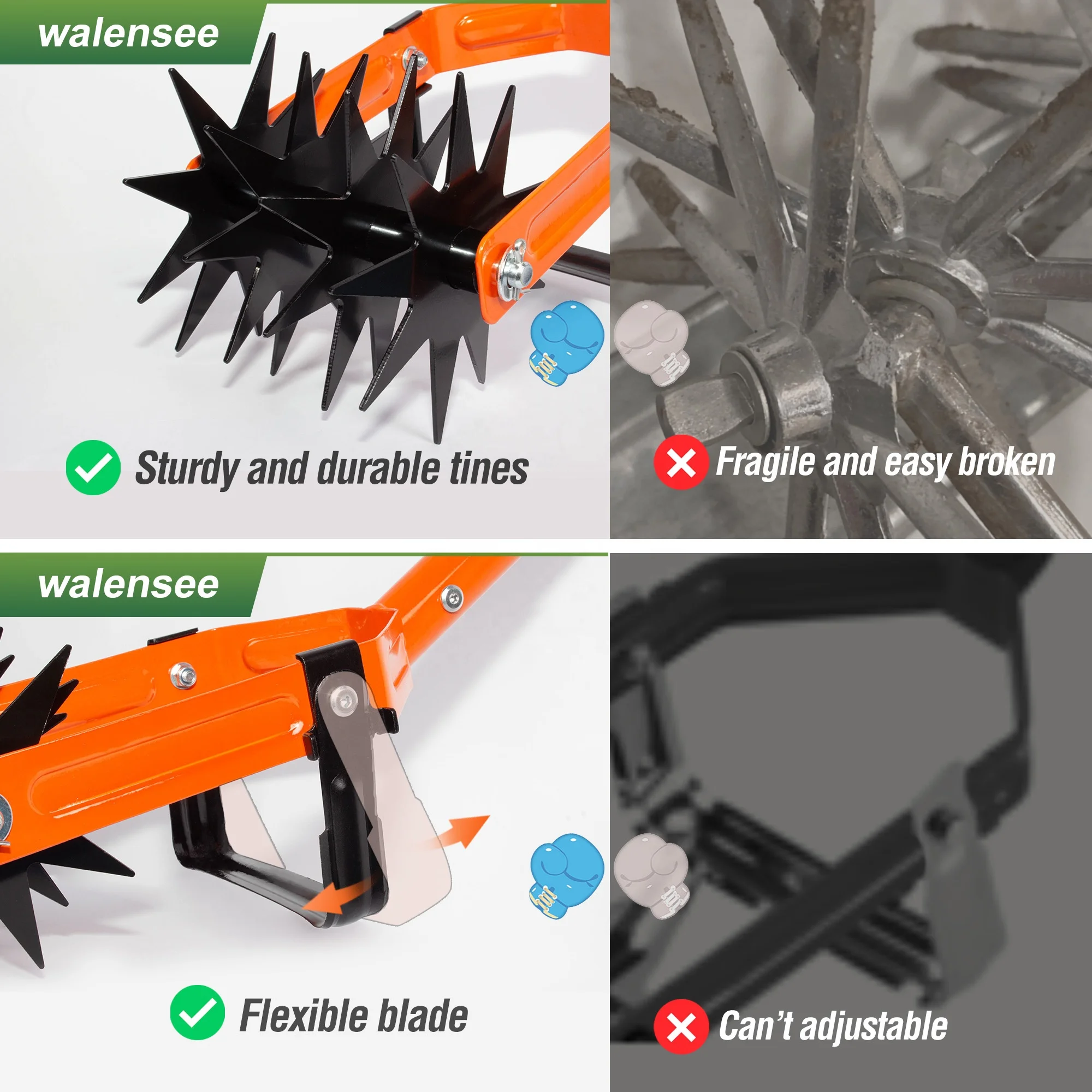 Buy-Wish Stainless Steel Hand Tiller Garden Weeder & crumble Soil Cultivator Tool Manual Lawn Aerator Rotary Cultivator Tool