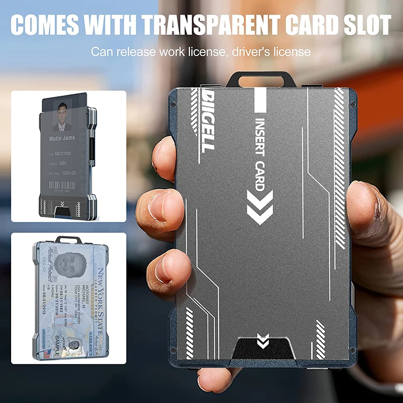 Mini Aluminium Wallet Card Holder Slim Smart Wallet Key Wallets for Men with Clear Window ID Badge