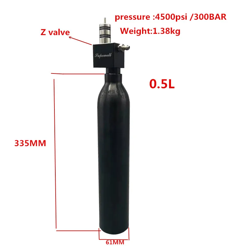 Заводская распродажа Индивидуальный размер 0.5L PCP бутылка Пейнтбол воздушный бак из углеродного волокна газовый баллон алюминиевый резервуар