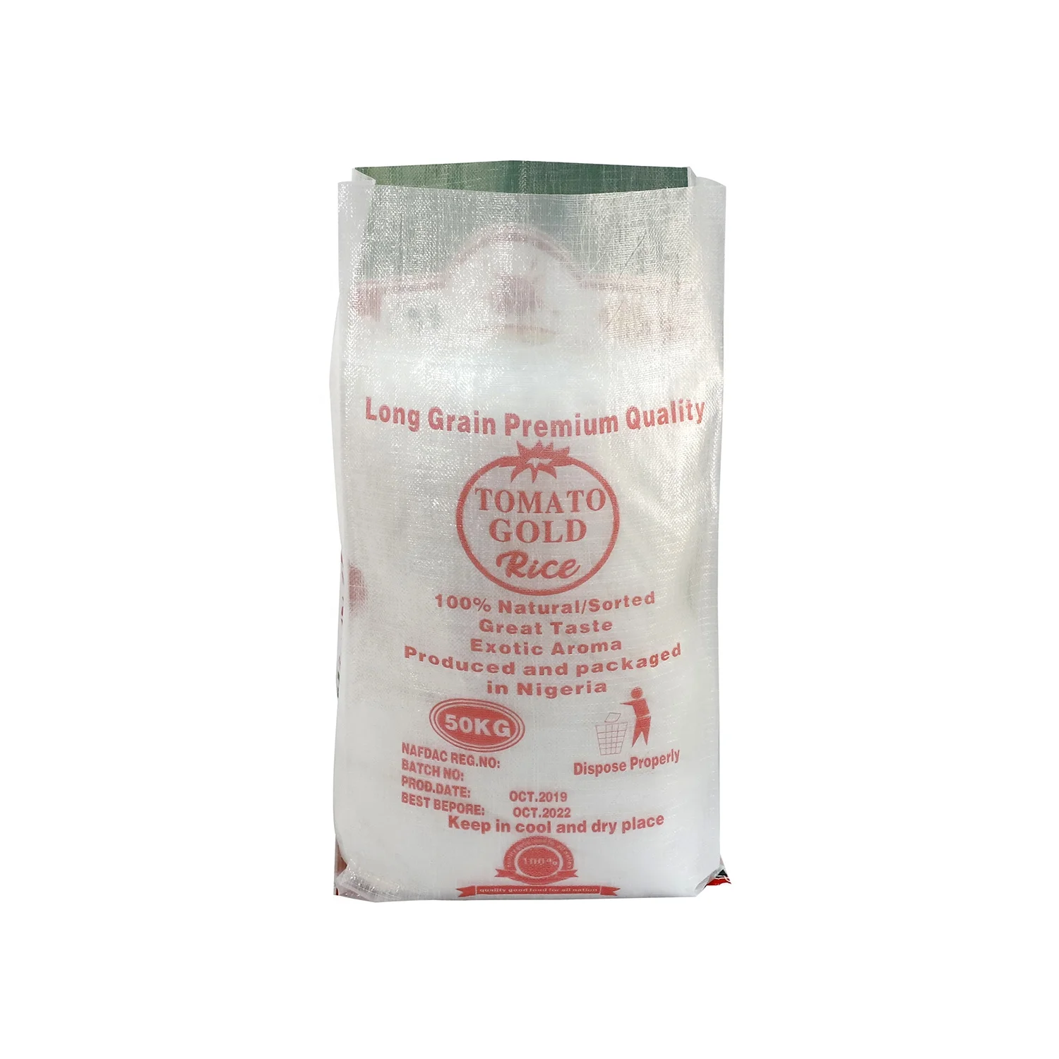 
China wholesale plain transparent rice empty bags design 100kg 50kg 25kg 