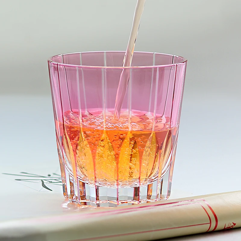 Luxurious 320ml Japanese Royal Edo Kiriko Glass Tumbler Hand-Cut Old Fashioned Crystal Sky Blue Pink Whiskey High Beer Water