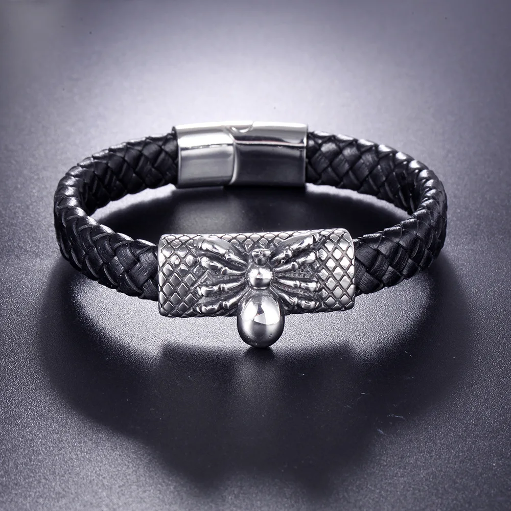 Stainless Steel Skull Bracelets Charm Braided Leather Handmade Woven Men Jewelry Beads Macrame Bracelet Men