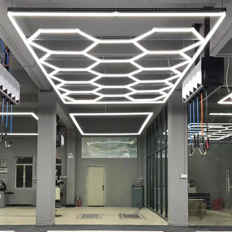 Custom Connection High Flux Car Showroom Auto Workshop Designed Pink Outframe LED Hexagonal Kit