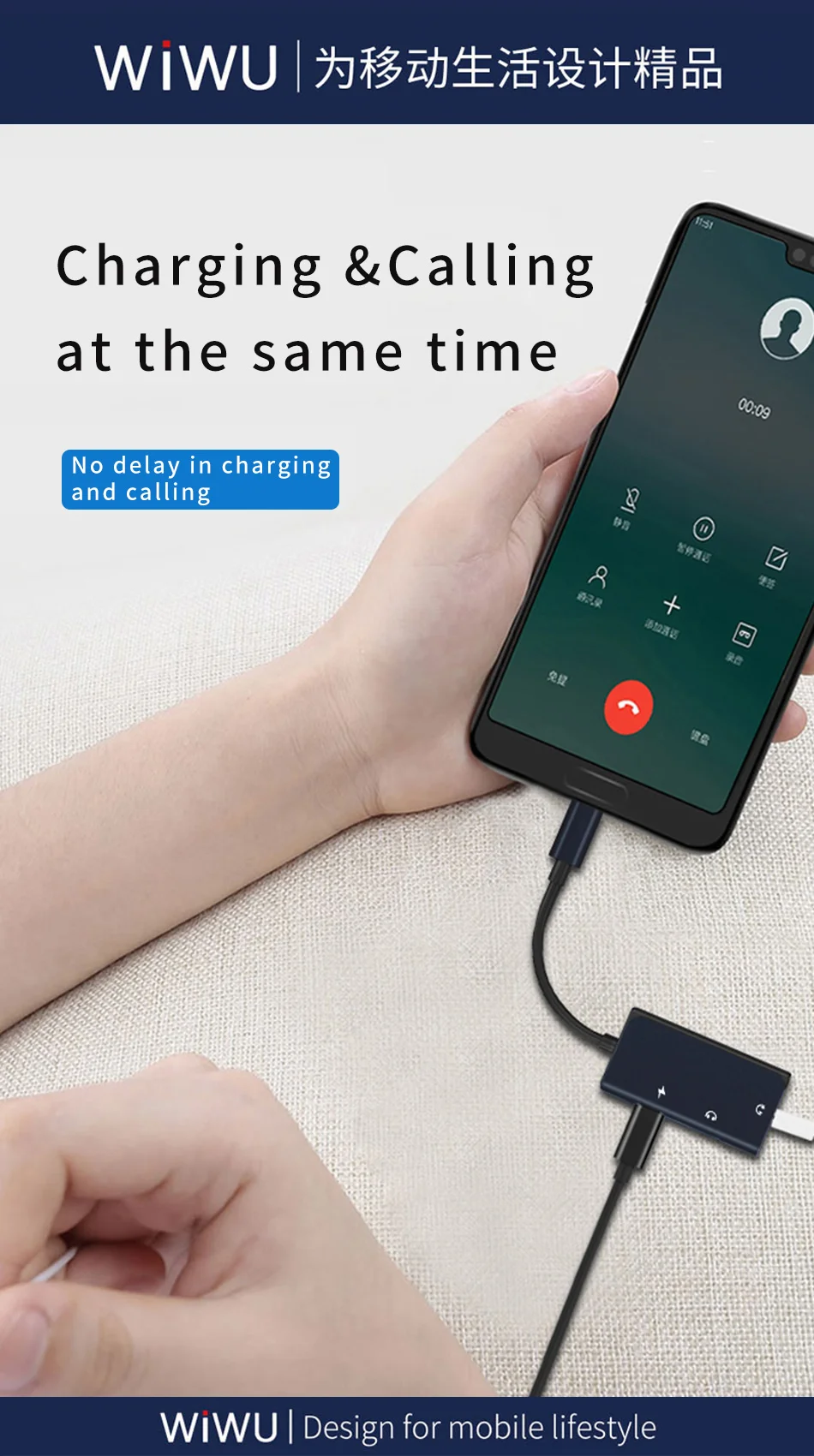 WiWU 3 в 1 аудио адаптер Универсальный USB C к двойному 5 мм аудиоразъем со встроенным микрофоном телефонные звонки кабель для