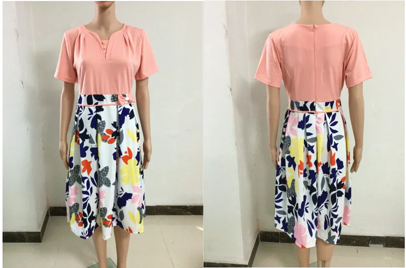 V-neck Bow  Coat and Skirt for Women Models African Kitenge Dress Designs  Plus+Size+Dress