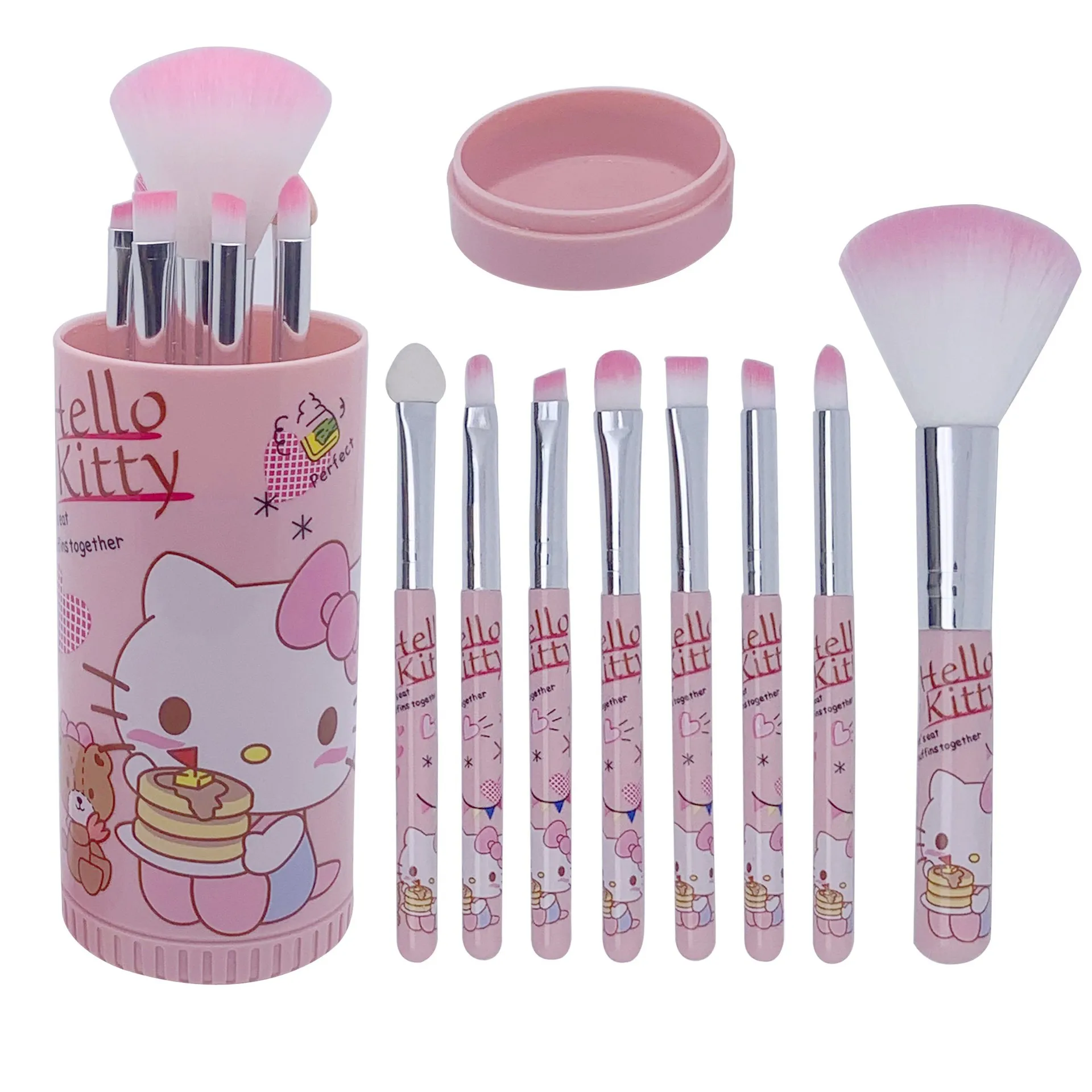 Hot Sale 8pcs Set Sanrioed Make Up Brush Cartoon KT Cat Eyebrow Lip Eyeshadow Brush Tube Pack Beauty Tool