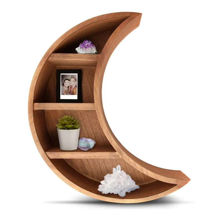 Novel design custom color wood boho style crescent moon shelf wall decor storage shelves