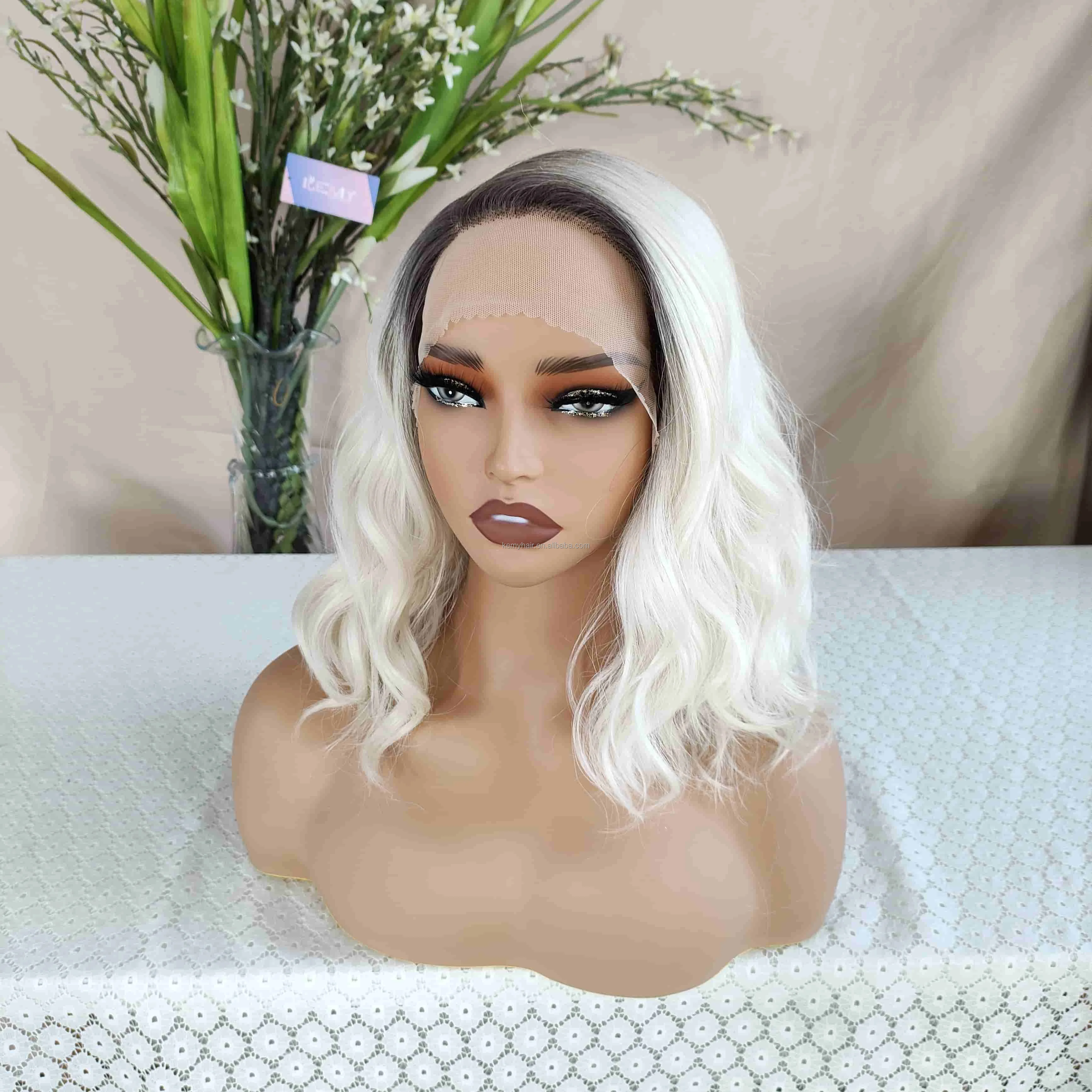 KEMY HAIR  Luxury Balayage Color Synthetic Lace Front Wig Water Wavy L Part Lacet Wig Synthetic Customized Wigs for White Women