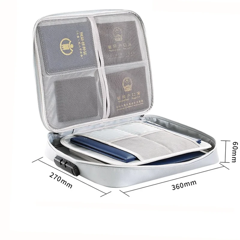 Hot Sale Large Capacity Folding Business Use File Cash Passport Legal Documents Safe Storage Zipper Fireproof Bag With Lock