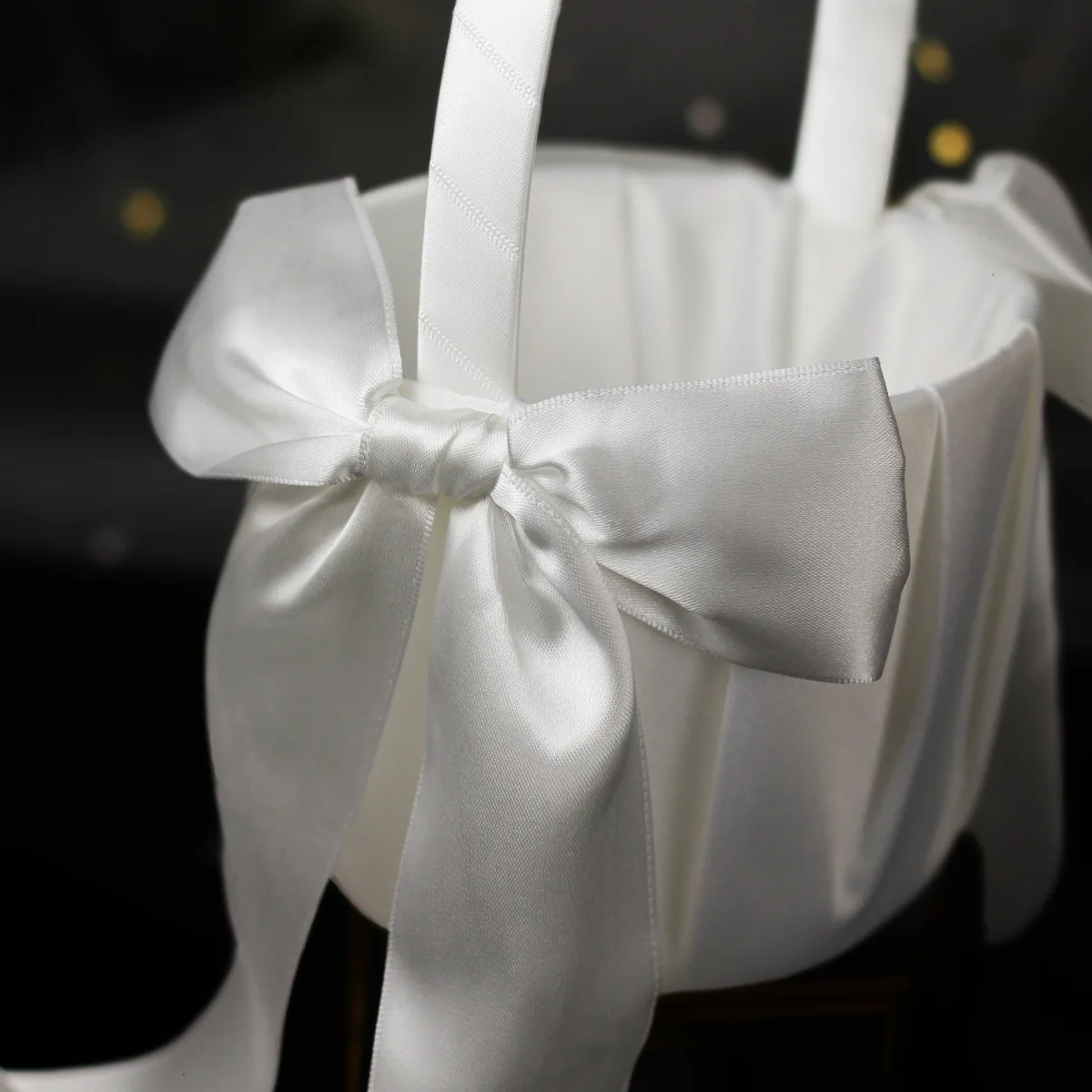 NANTEX popular solid color white satin style bride wedding flower basket knot flower girl   basket
