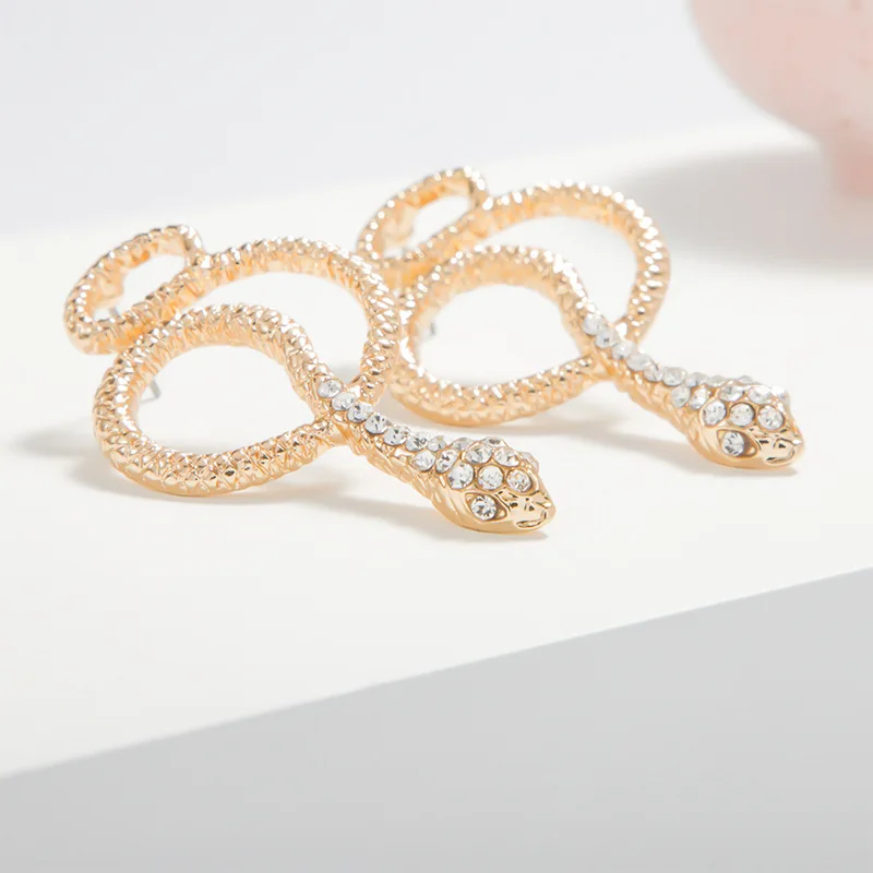 INS Crystal Stud Earrings  Fashion Snake Metal Earrings Gold Hiphop Jewelry Wholesale