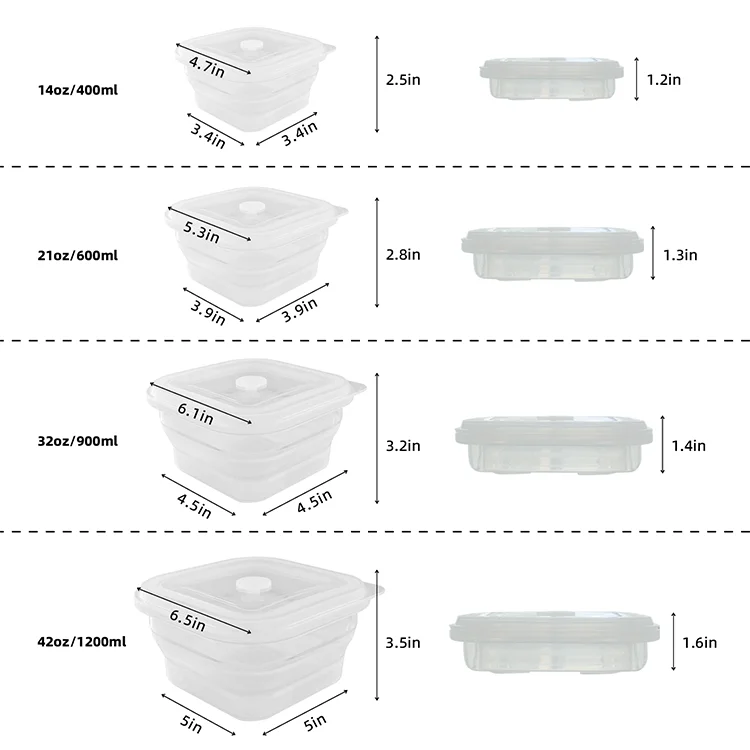 900ML Silicone Food Box With Silicone Lid New Generation Collapsible Easy to Store Microwave Freezer Safe School Work Lunch Box