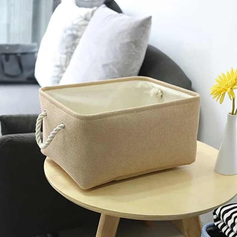 Homeplus New space saving Linen storage cube Storage Baskets for Shelves Fabric Boxes Bins with macrame cord handle for home