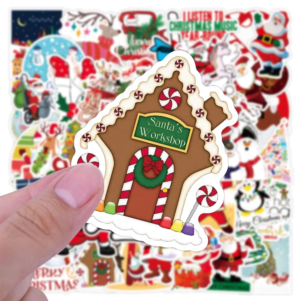 wholesale new 50pcs cartoon christmas DIY sticker Santa Claus Snowman cute expression PVC window notebook waterproof kid sticker