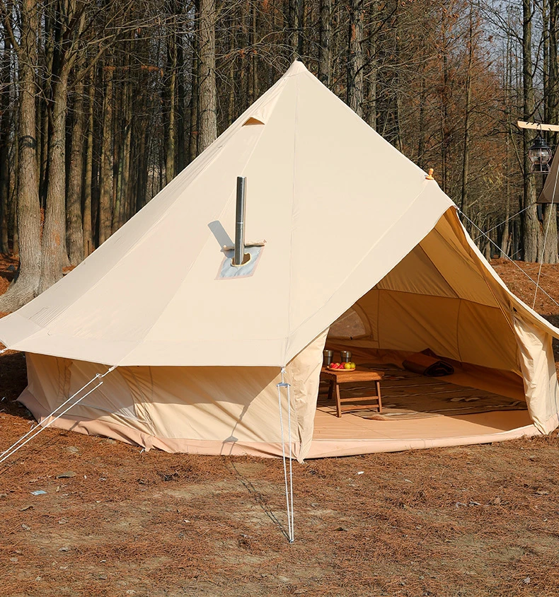 Chimney Design 3M/4M/5M/6M/7M Outdoor Glamping Luxury Yurt Zelt 4 Season 5-12 Persons Family Oxford Canvas Cotton Bell Tent