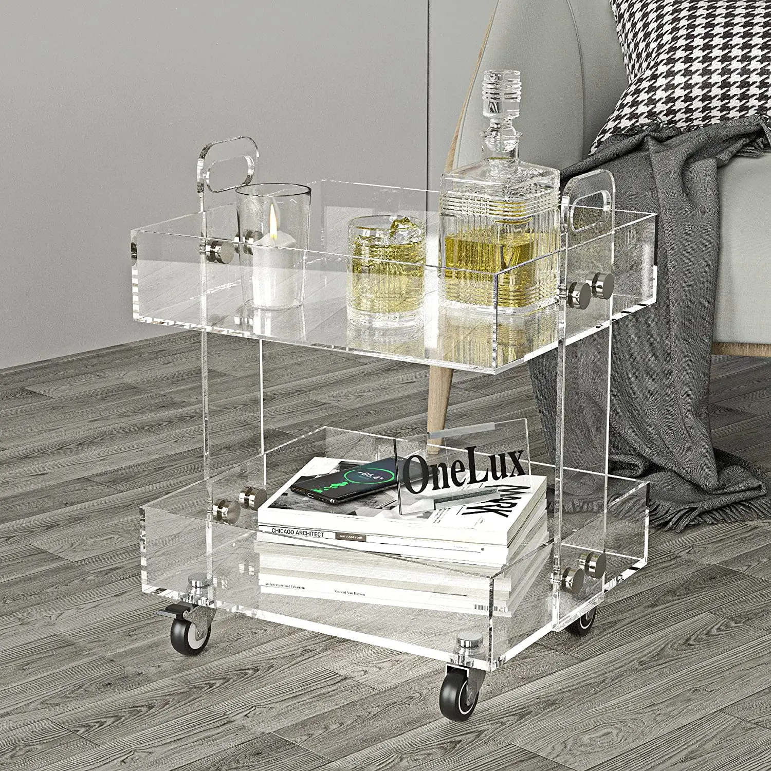 Gaojian Clear Acrylic Bedroom Furniture Lucite Table With Four Wheels Luxury Coffee Table