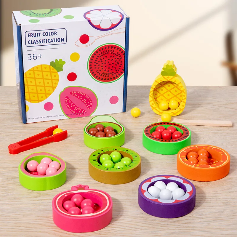 Manufacturers of hot color cognitive classification matching ball toys wooden fun eliminate the same game rainbow beadboard