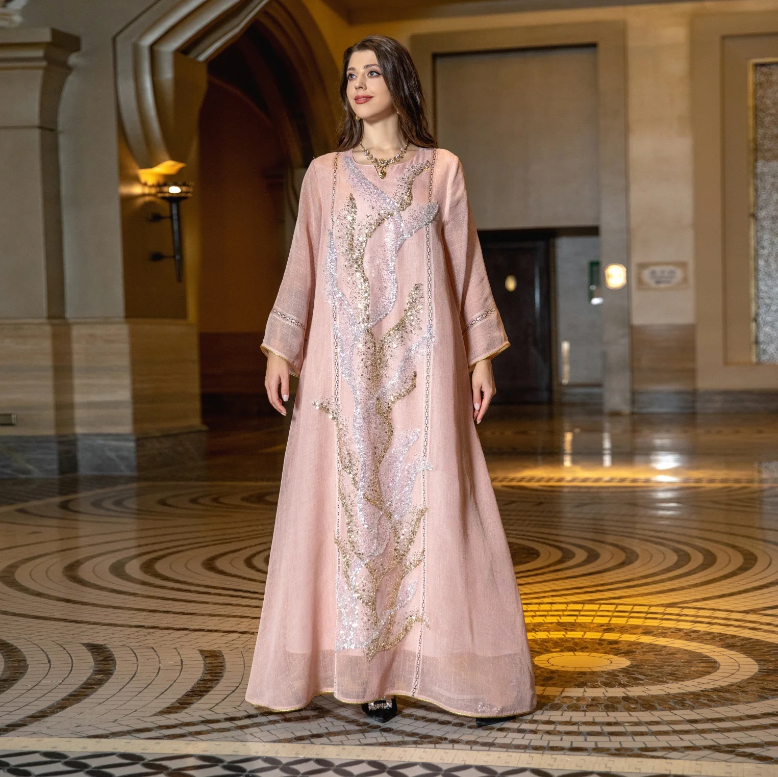 Muslim Robe Sequined Embroidered Reception Evening Dress Dubai Long Muslim Evening Wedding Dress
