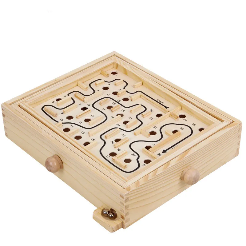 Hot Kids Wooden Toy 3D Puzzle Ball Maze Wood Case Box Fun Brain Hand Challenge Balance Games Educational Toys for Children Adult