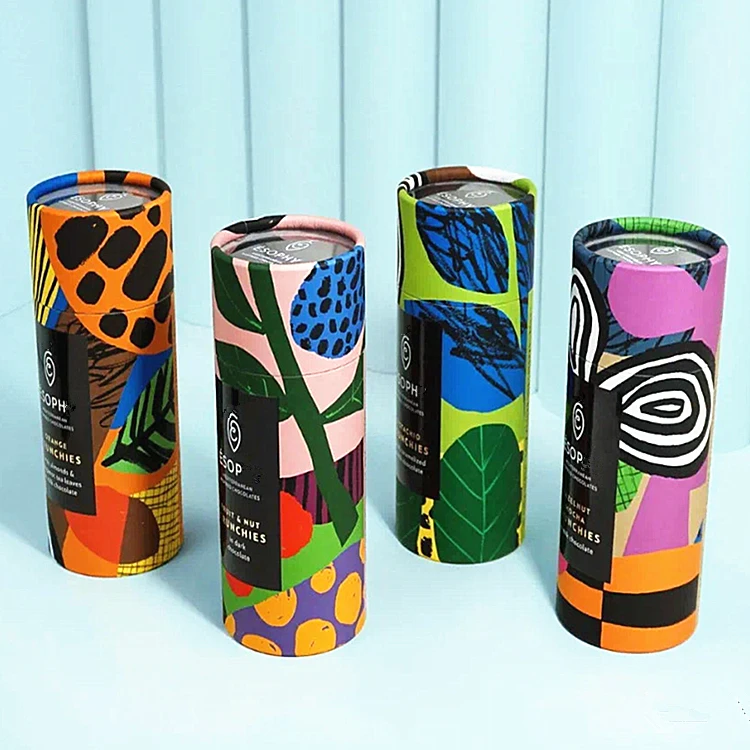 Food Grade Recycled Cardboard Cylinder Loose Leaf Tea Coffee Packaging Box window Round Kraft Paper Tube Packaging