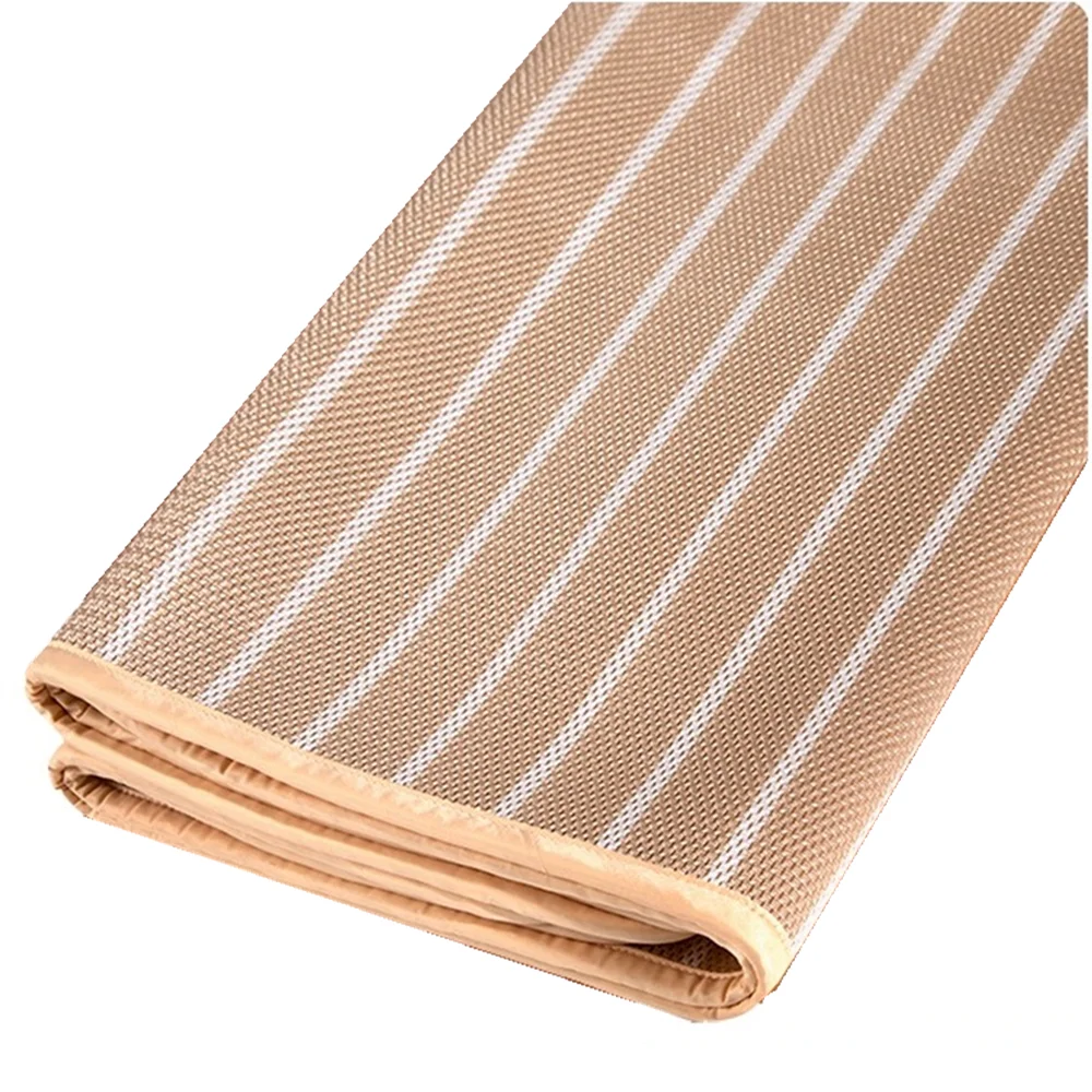 
Luxurious 7mm 3D mesh anti skid plastic drops satin binding edge summer sleep mat bed pad champagne white pin stripes 