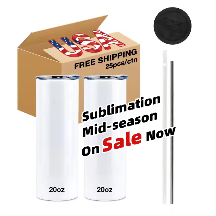 US warehouse metal sublimation mug bulk 20oz straight skinny sublimation blanks insulated stainless steel tumbler with gift box