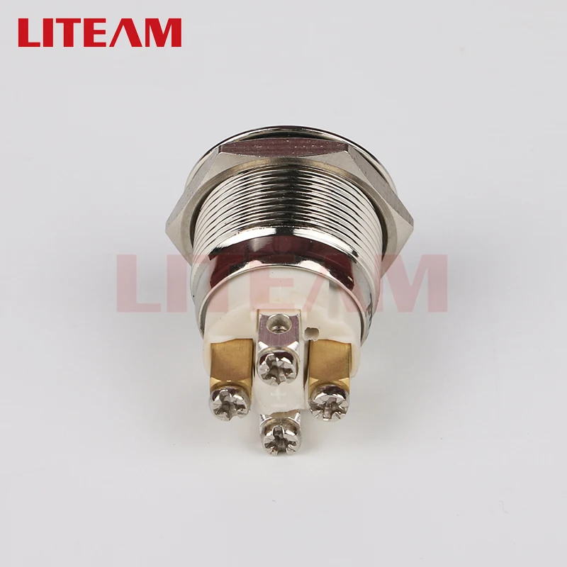 19mm Momentary Latching 12v 1no1nc Flat Round Head Ip65 On Off Dome Head 4pin Screw Terminal Waterproof Metal Push Button Switch