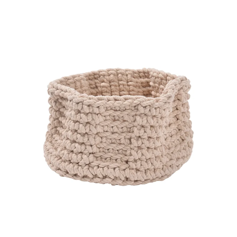 Good Quality Grey Storage Round Woven Cotton Rope Plant Storage Basket Desktop Snack Storage Basket