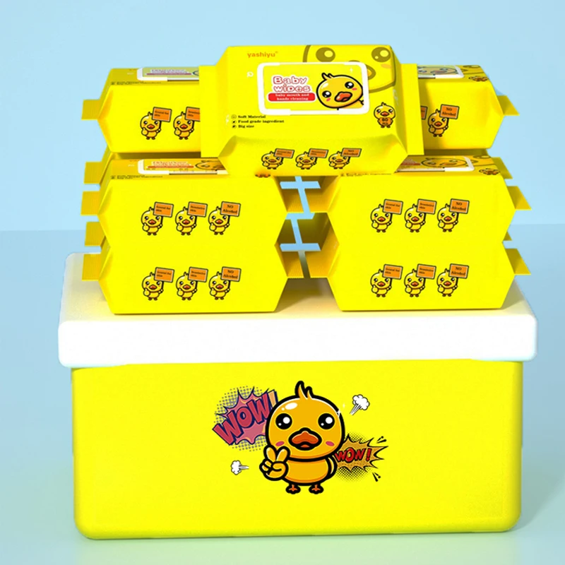 OEM yellow packaging wet wipes with storage box