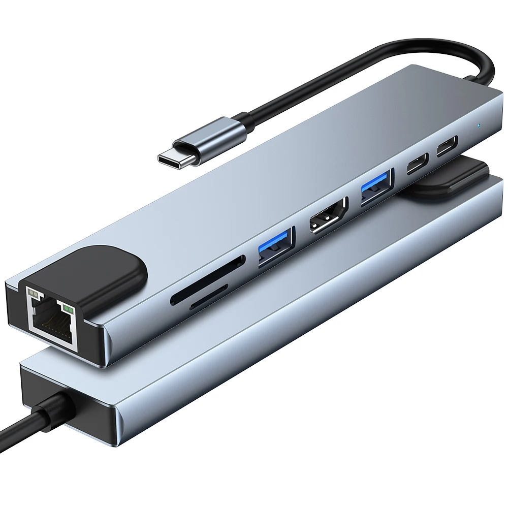 USB C док-станция 8 в 1 взаимный обмен данными между компьютером и периферийными устройствами концентратор с 4K HD USBC PD двойной кабель для зарядки данных SD устройство считывания tf-карт LAN