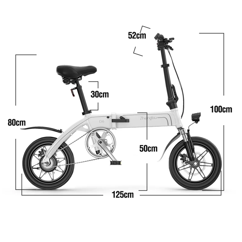 ZHENGBU D6 illuminate Glow 14INCH Aluminum ebike folding electric bicycle mini electric bike