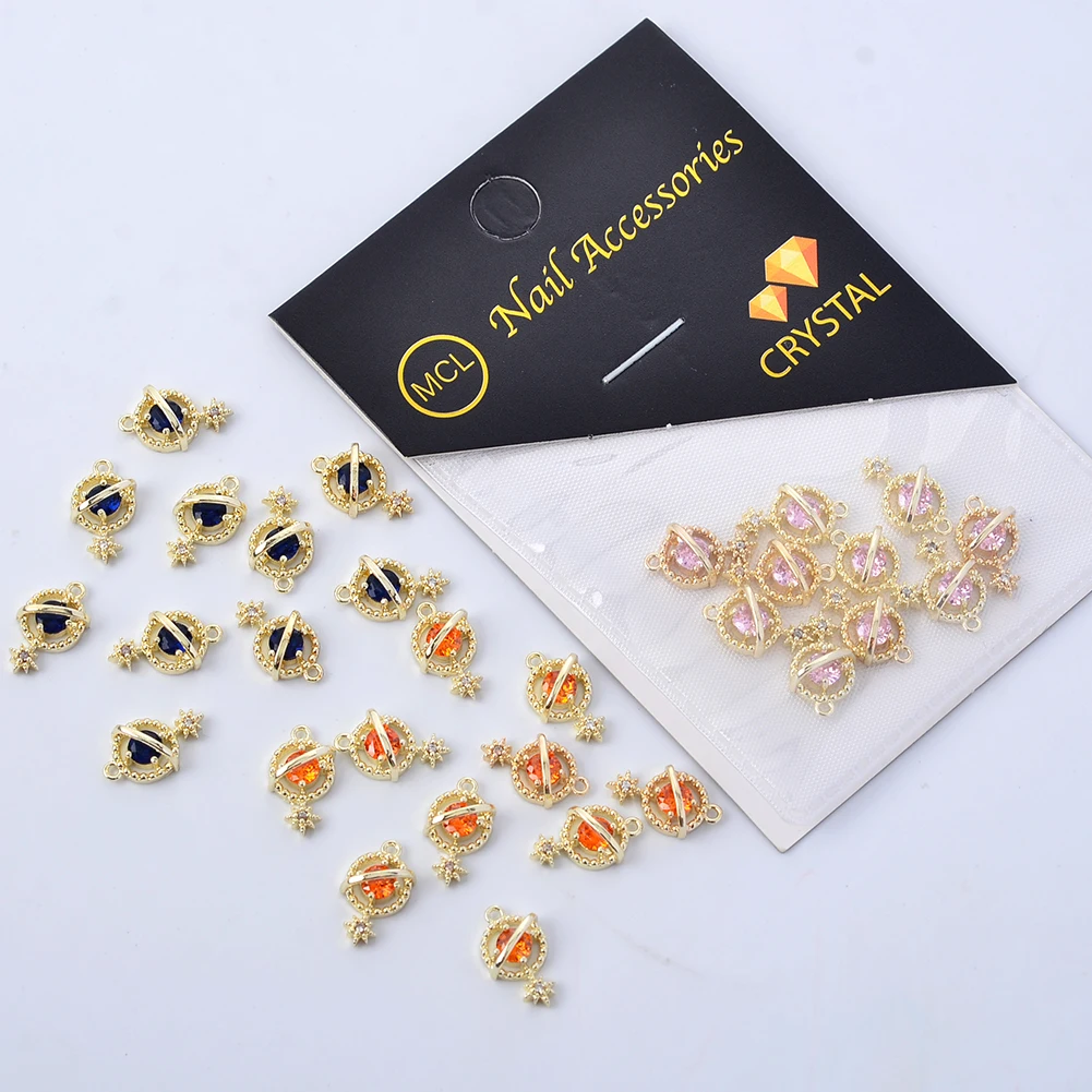 Nail Art Planet Rhinestone Charms Saturn Design Alloy Zircon Luxury Nail Decorations AB Crystal Gems Manicure Accessories
