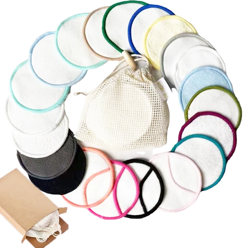Eco Friendly Reusable Cotton Makeup Remover Pads Wholesale Bulk Round Face Make up Bamboo Fiber Washable Makeup Remover Pads