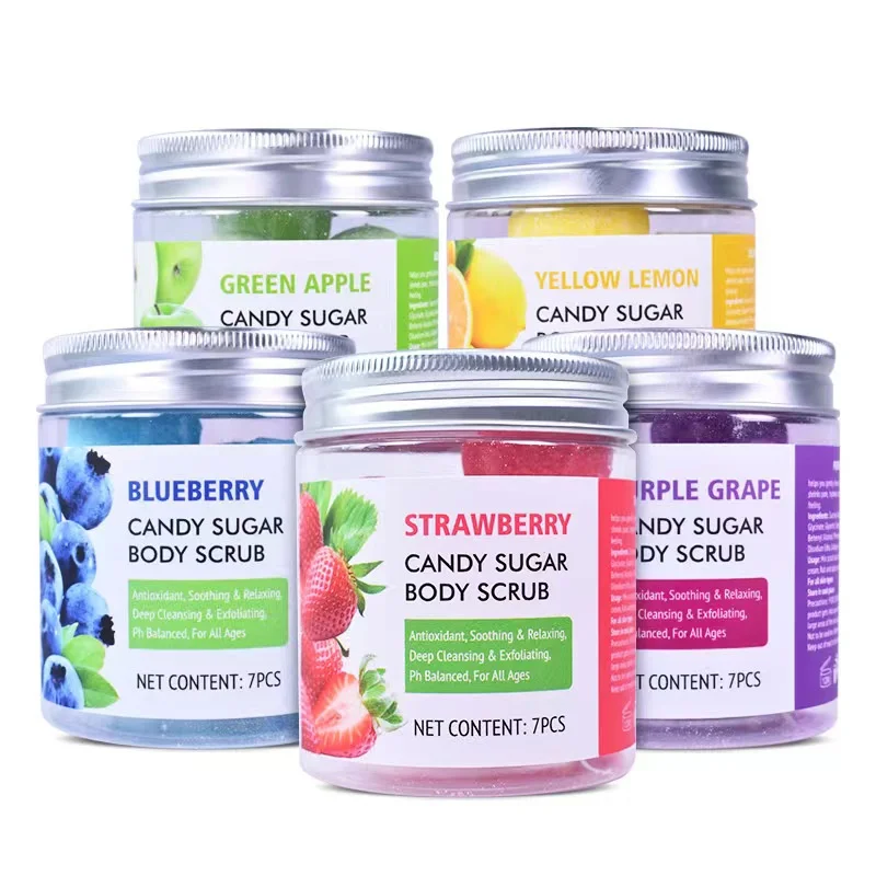 Wholesale  Natural Vegan Fruit Deep Cleaning Whitening Exfoliating Facial Body Foaming Cubes Ball Sugar Body Scrub skin care